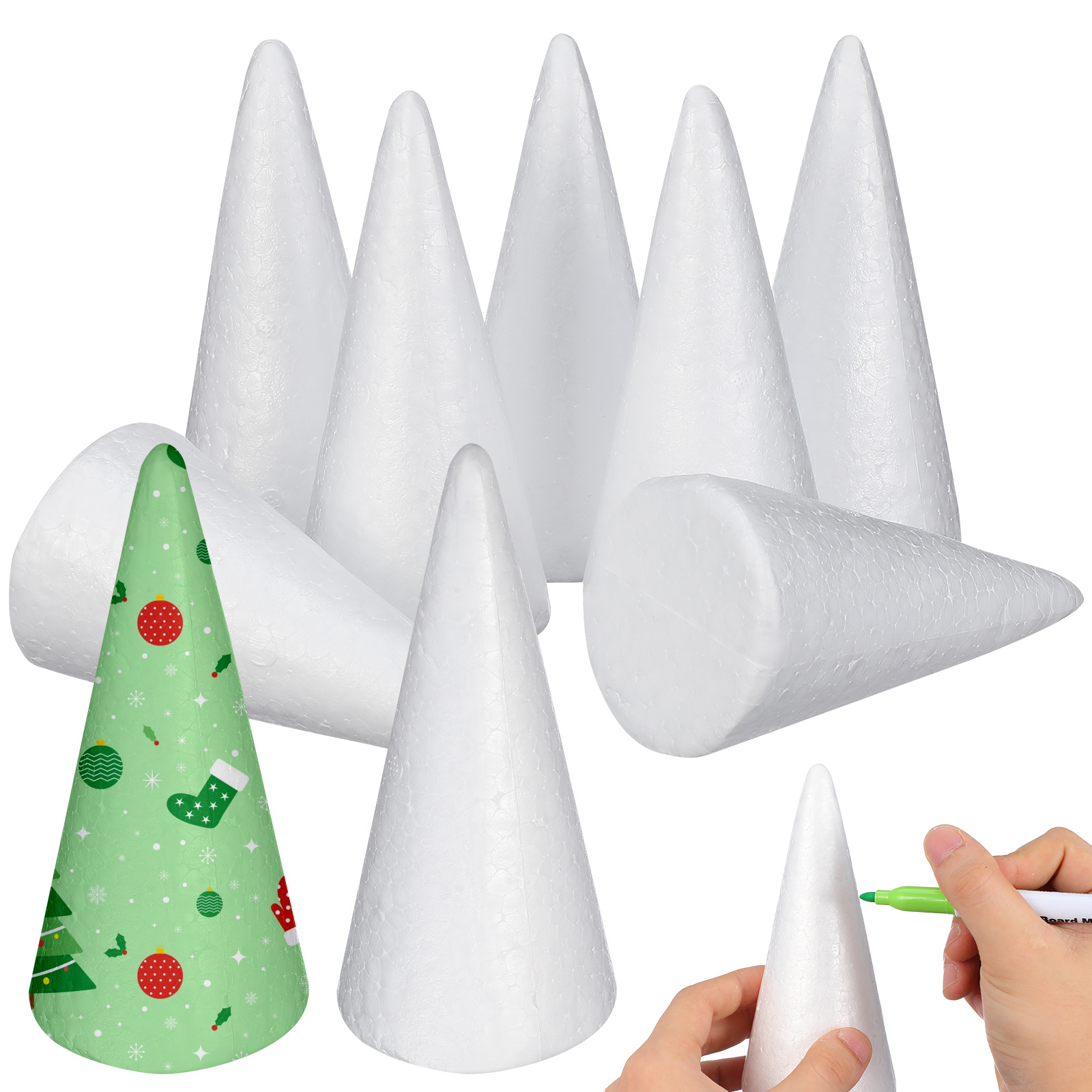Art Craft Education - 12pcs Foam Cones 15Cm White Diy