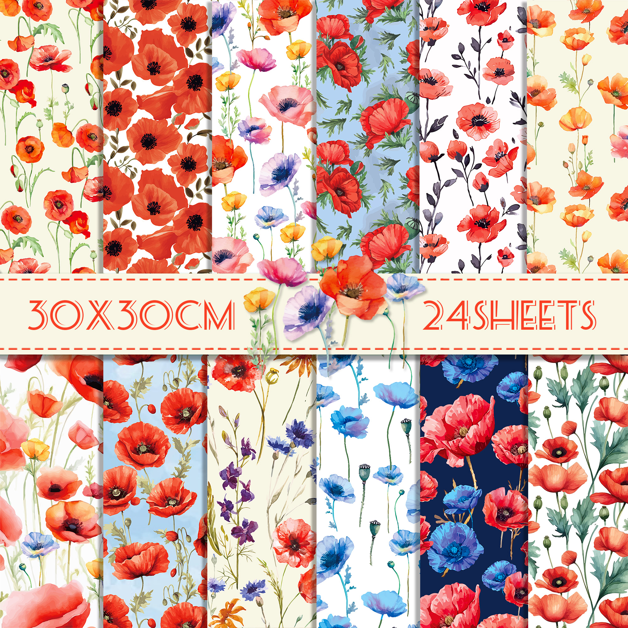 24pcs 30*30cm Poppy Red Flower - Art Craft Flower Making บทวิจารณ์และราคา