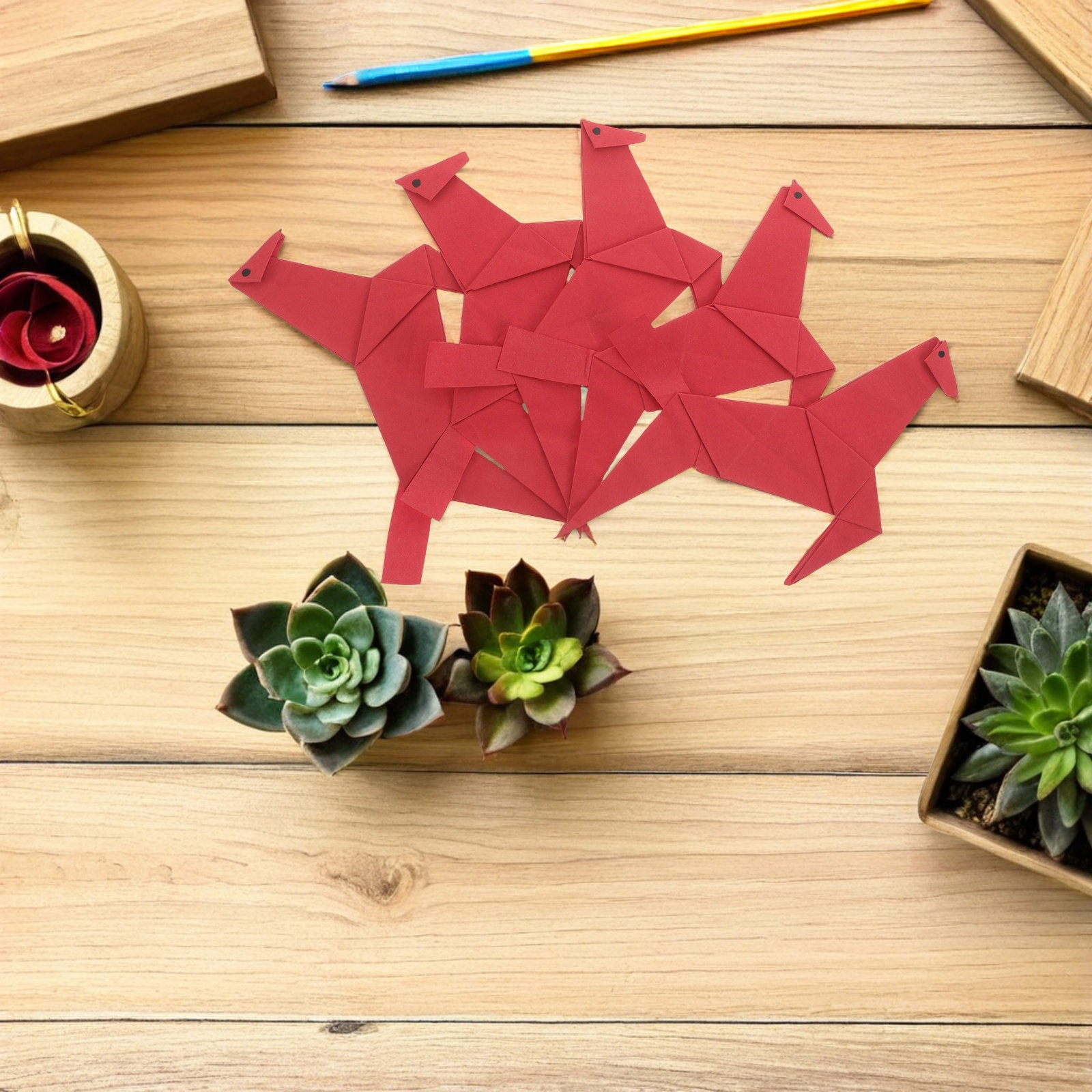 10Pcs Red Origami Horse Paper  - Art Craft Horse บทวิจารณ์และราคา